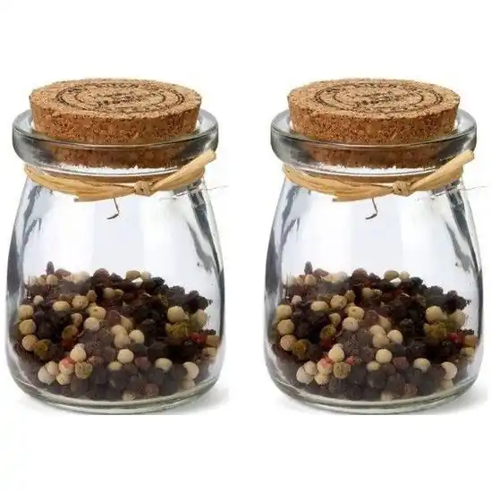 2x Glazen mini kruidenpotjes met afsluitkurk 100 ml - Voorraadpot Luxe