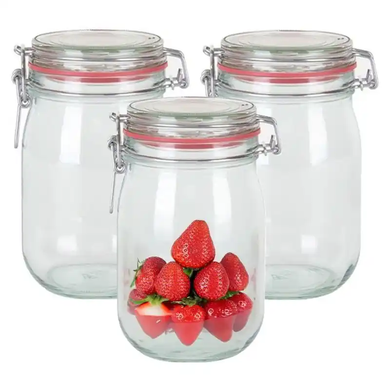 Lage Kosten Weckpot/inmaakpot - 3x - glas - 1000 ml - beugelsluiting - transparant - Weckpotten