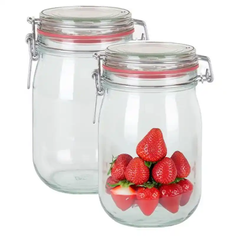 Wereldwijde Verzending Weckpot/inmaakpot - 2x - glas - 1000 ml - beugelsluiting - transparant - Weckpotten