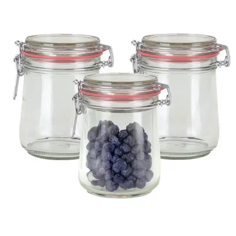 Geld-Terug-Garantie Weckpot/inmaakpot - 3x - glas - 720 ml - beugelsluiting - transparant - Weckpotten