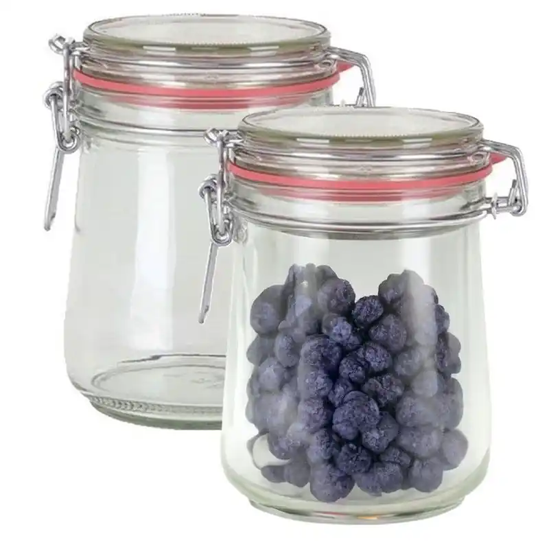 Weckpot/inmaakpot - 2x - glas - 720 ml - beugelsluiting - transparant - Weckpotten Op = Op