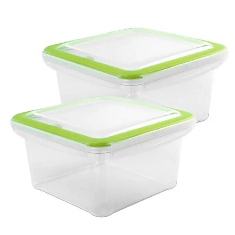 Hega Hogar vershoudbakje - 2x - 1,5L - transparant/groen - kunststof - Vershoudbakjes Uitverkoop