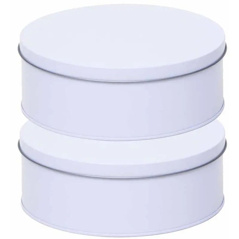 Rond koekblik opbergblik - 2x - wit - 18 x 7 cm - Snoeptrommel - Voorraadblikken Nieuwe Collectie