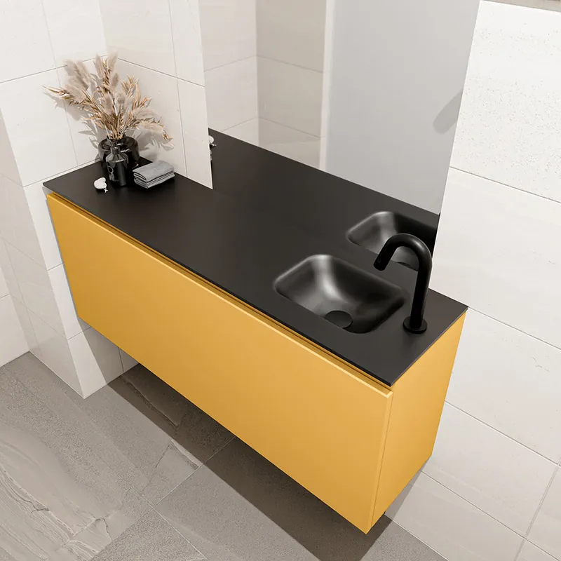 Lage Kosten Mondiaz Olan 120cm toiletmeubel ocher met wastafel urban rechts 1 kraangat
