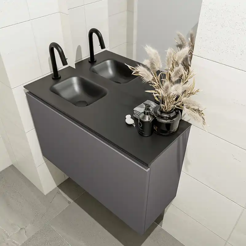 Rechtstreeks Van De Fabrikant Mondiaz Olan 80cm toiletmeubel dark grey met wastafel urban links 1 kraangat