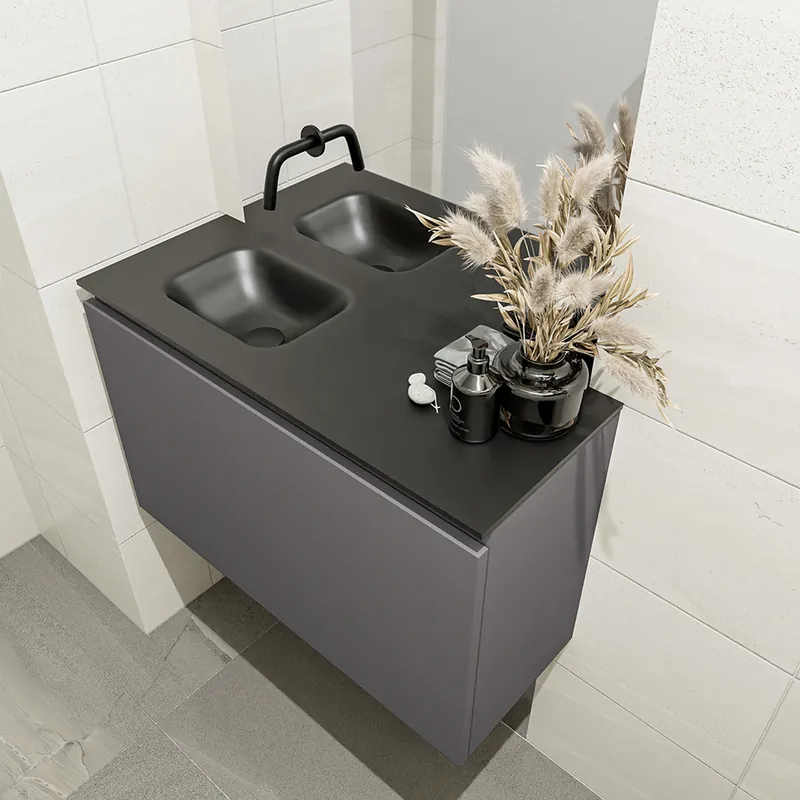 Must-Have Mondiaz Olan 80cm toiletmeubel dark grey met wastafel urban links geen kraangat