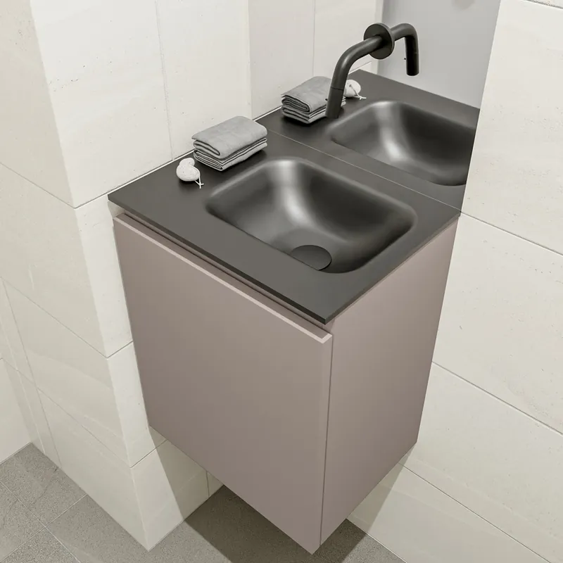 Express Levering Mondiaz Olan 40cm toiletmeubel smoke met wastafel urban rechts geen kraangat