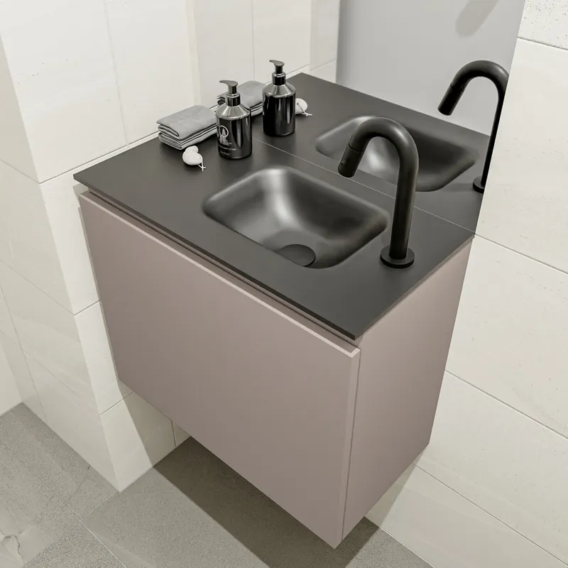 Topkwaliteit Mondiaz Olan 60cm toiletmeubel smoke met wastafel urban rechts 1 kraangat