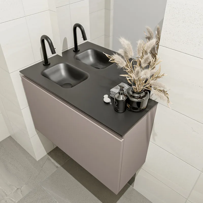 Direct Beschikbaar Mondiaz Olan 80cm toiletmeubel smoke met wastafel urban links 1 kraangat