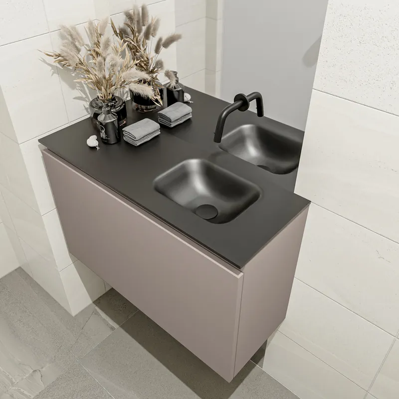 Seizoensaanbieding Mondiaz Olan 80cm toiletmeubel smoke met wastafel urban rechts geen kraangat