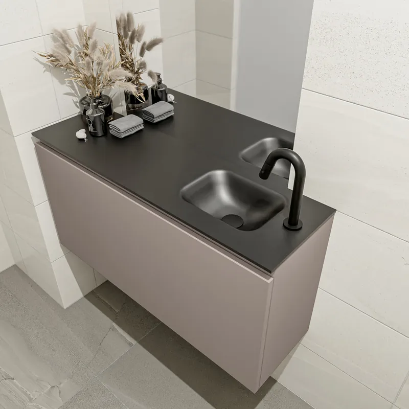 Authentiek Mondiaz Olan 100cm toiletmeubel smoke met wastafel urban rechts 1 kraangat