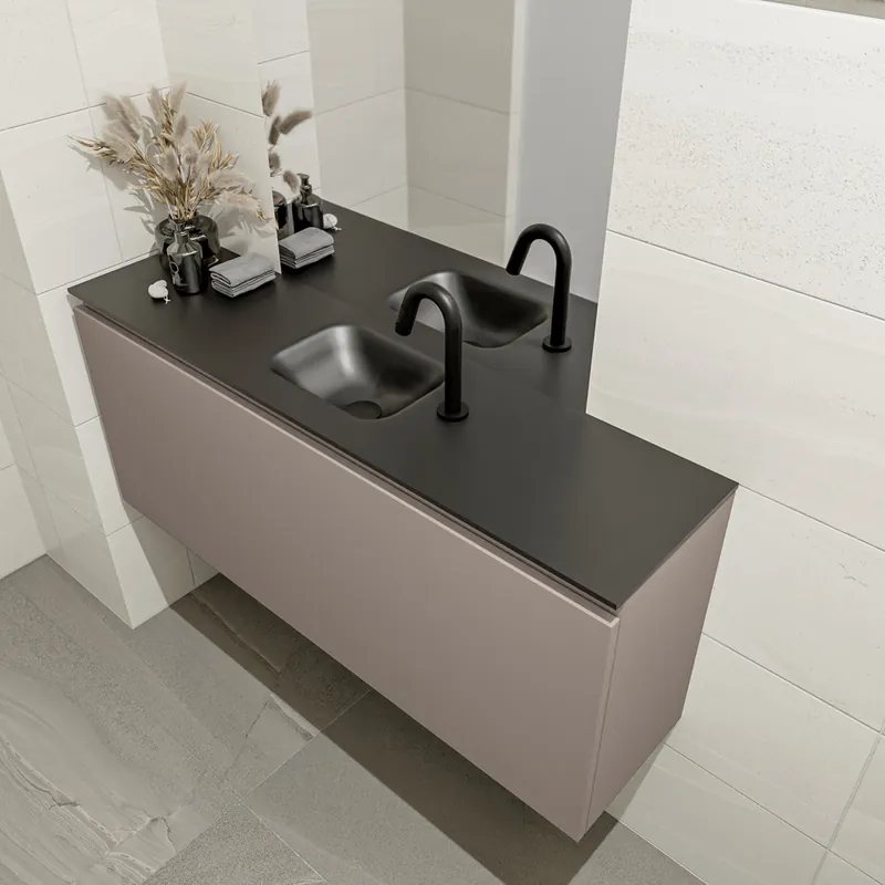 Uitverkoop Mondiaz Olan 120cm toiletmeubel smoke met wastafel urban midden 1 kraangat