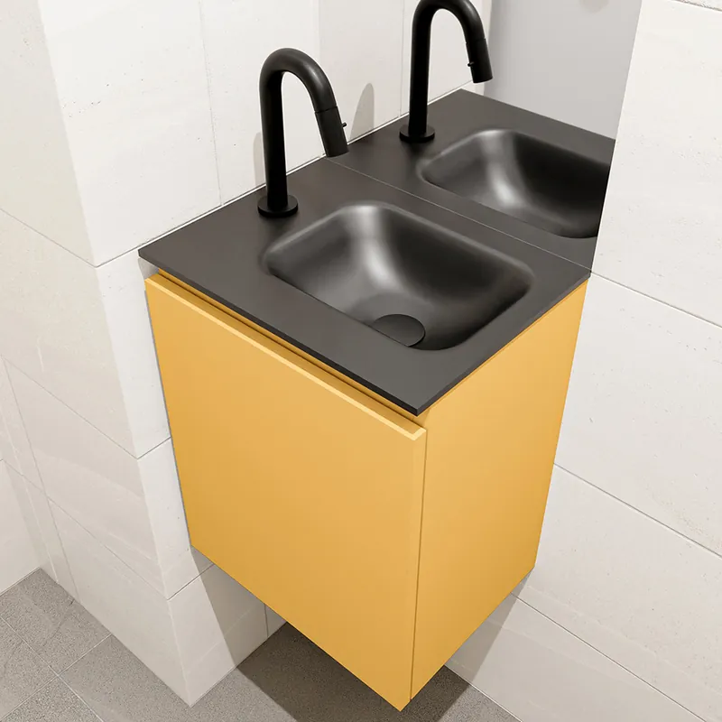 Gratis Retour Mondiaz Olan 40cm toiletmeubel ocher met wastafel urban rechts 1 kraangat