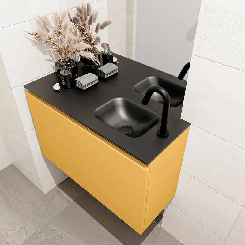 Must-Have Mondiaz Olan 80cm toiletmeubel ocher met wastafel urban rechts 1 kraangat