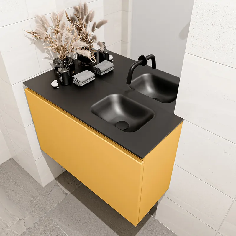 Seizoensaanbieding Mondiaz Olan 80cm toiletmeubel ocher met wastafel urban rechts geen kraangat