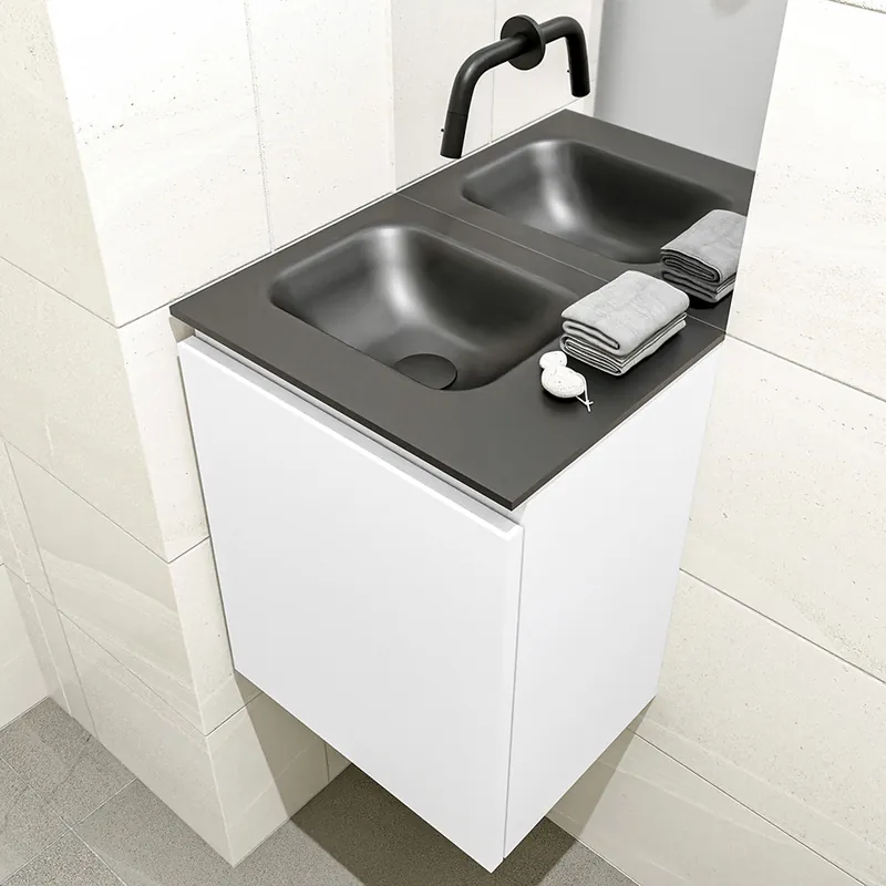Shop Nu Mondiaz Olan 40cm toiletmeubel talc met wastafel urban links geen kraangat