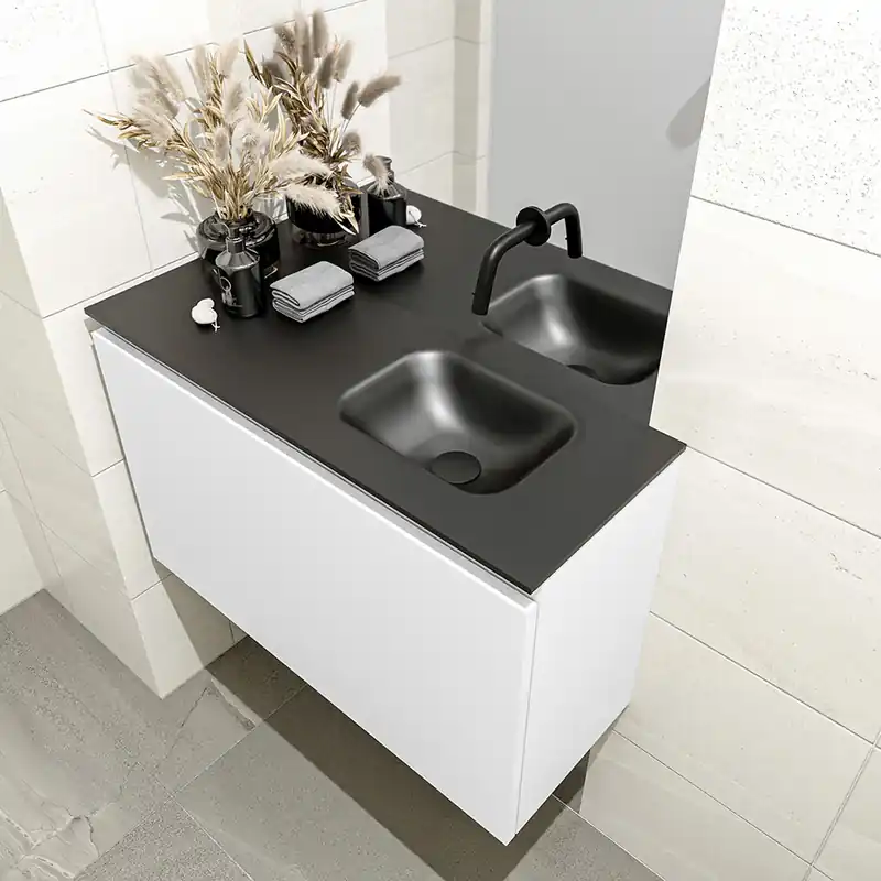 Aanbieding Mondiaz Olan 80cm toiletmeubel talc met wastafel urban rechts geen kraangat