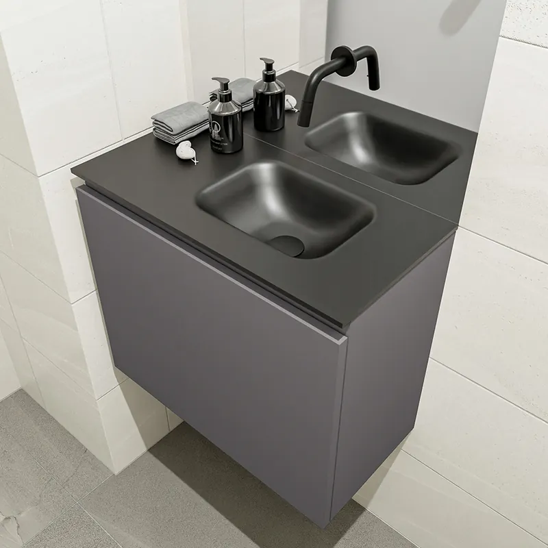 Favoriet Mondiaz Olan 60cm toiletmeubel dark grey met wastafel urban rechts geen kraangat