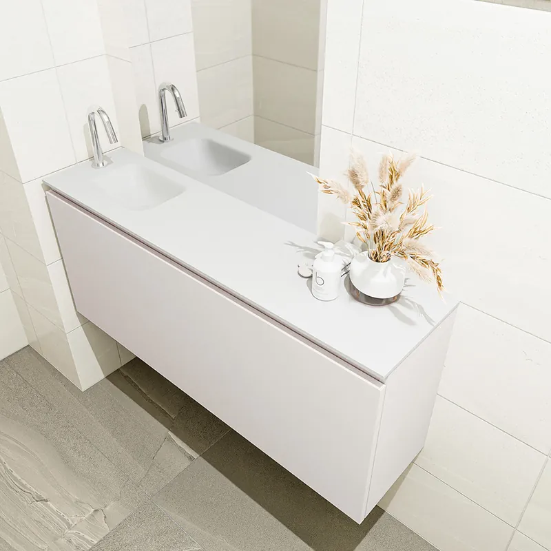 Bulkbestelling Mondiaz Olan 120cm toiletmeubel linen met wastafel talc links 1 kraangat