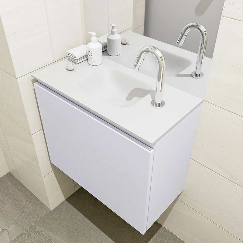 In De Mode Mondiaz Olan 60cm toiletmeubel cale met wastafel talc midden 1 kraangat