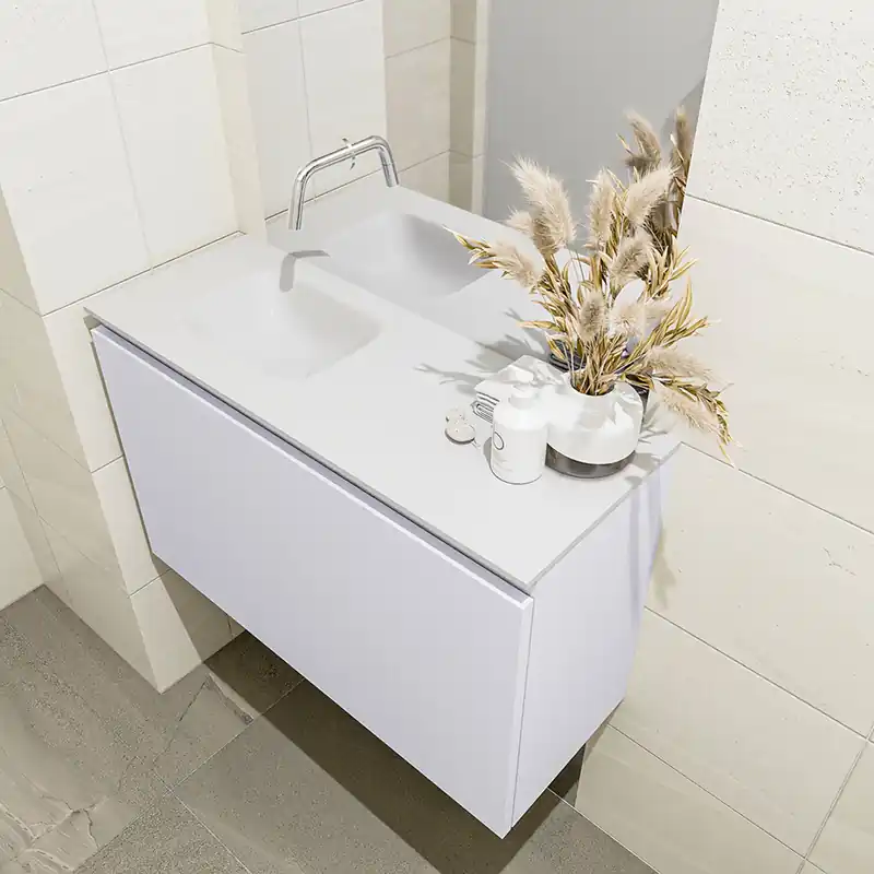 Tijdelijk Beschikbaar Mondiaz Olan 80cm toiletmeubel cale met wastafel talc links geen kraangat