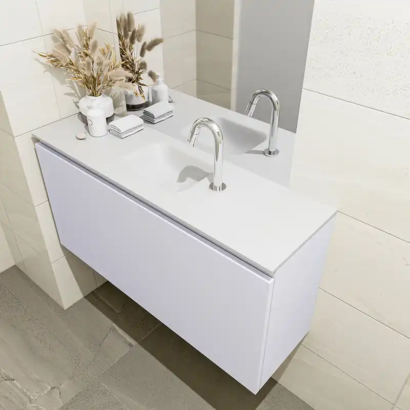 Gratis Retour Mondiaz Olan 100cm toiletmeubel cale met wastafel talc midden 1 kraangat