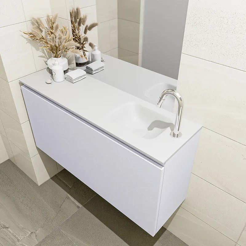 Exclusief Mondiaz Olan 100cm toiletmeubel cale met wastafel talc rechts 1 kraangat