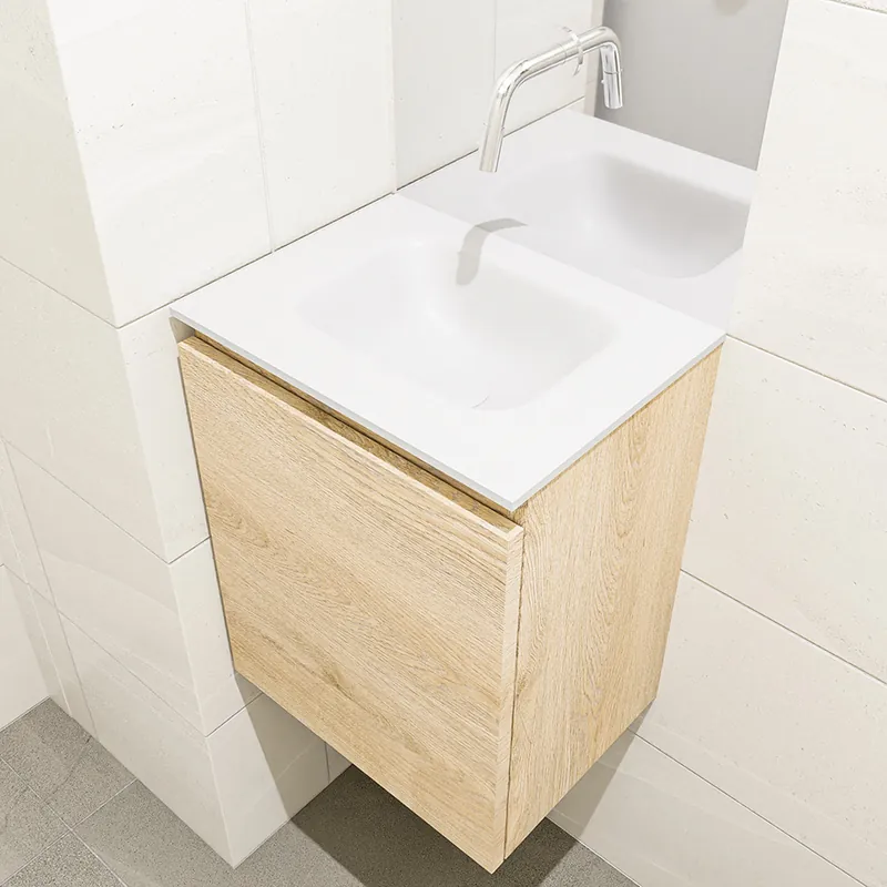 Korting Mondiaz Olan 40cm toiletmeubel washed oak met wastafel talc midden geen kraangat
