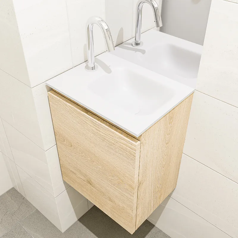 Direct Verzonden Mondiaz Olan 40cm toiletmeubel washed oak met wastafel talc rechts 1 kraangat