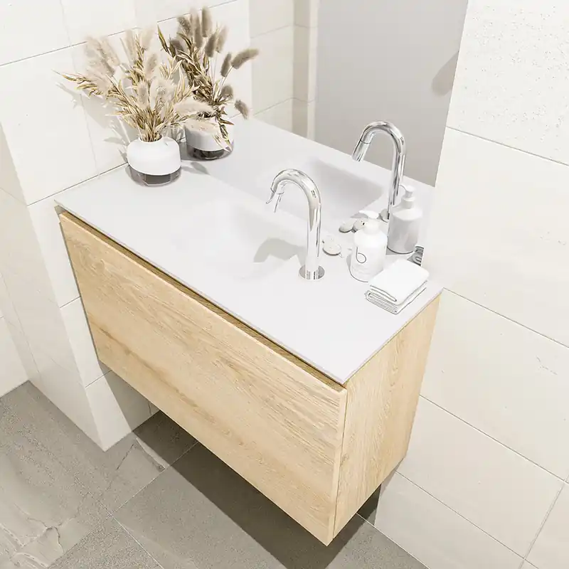 Populair Mondiaz Olan 80cm toiletmeubel washed oak met wastafel talc midden 1 kraangat