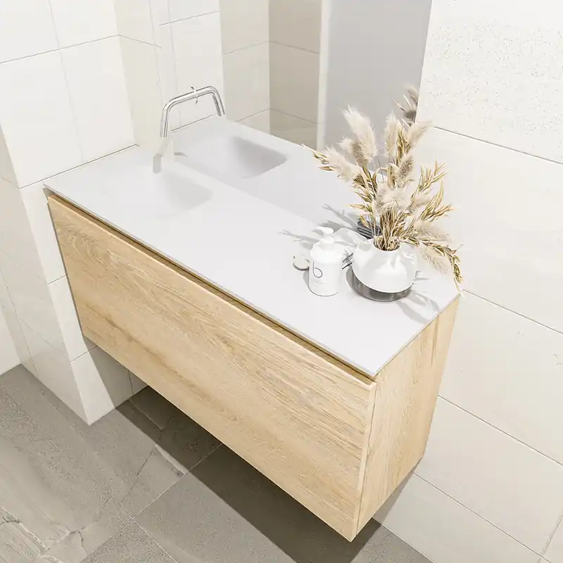 Trendy Mondiaz Olan 100cm toiletmeubel washed oak met wastafel talc links geen kraangat