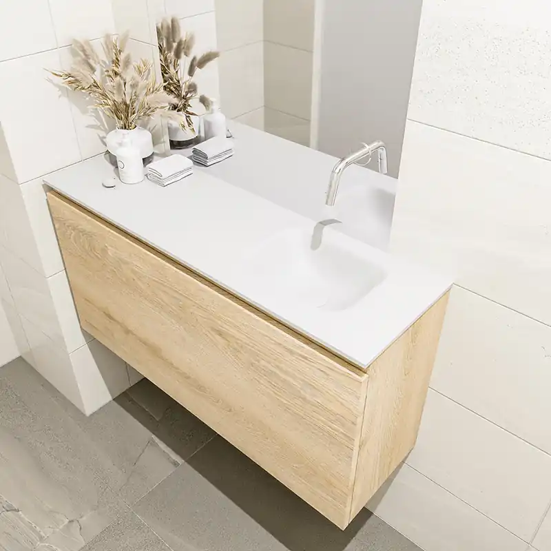 Bulkbestelling Mondiaz Olan 100cm toiletmeubel washed oak met wastafel talc rechts geen kraangat
