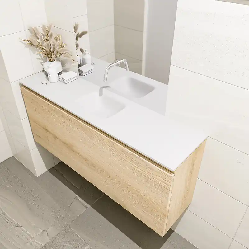 Gratis Verzending Mondiaz Olan 120cm toiletmeubel washed oak met wastafel talc midden geen kraangat