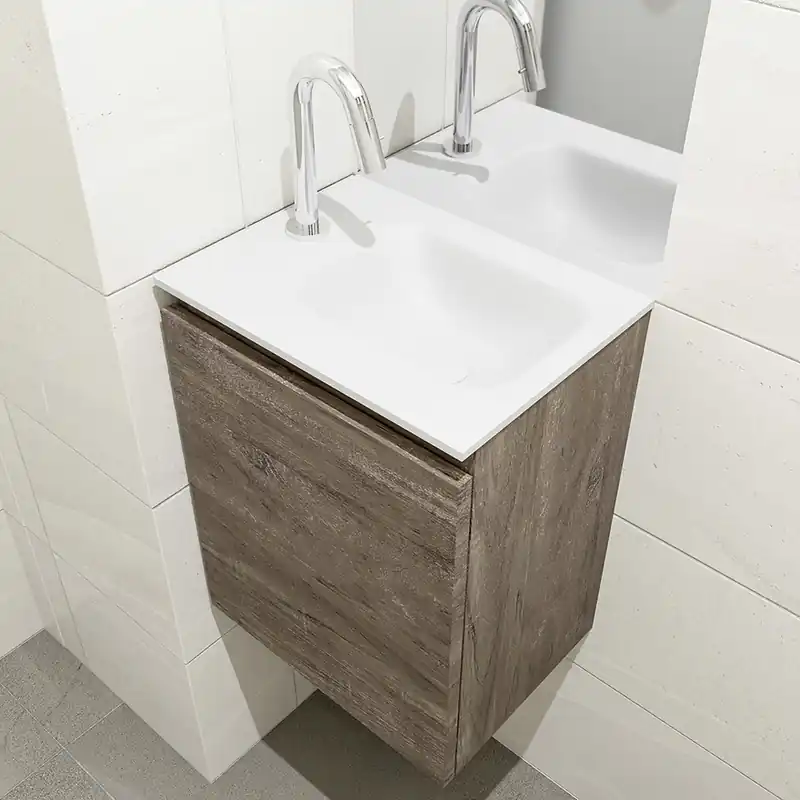 Rechtstreeks Van De Fabrikant Mondiaz Olan 40cm toiletmeubel dark brown met wastafel talc rechts 1 kraangat