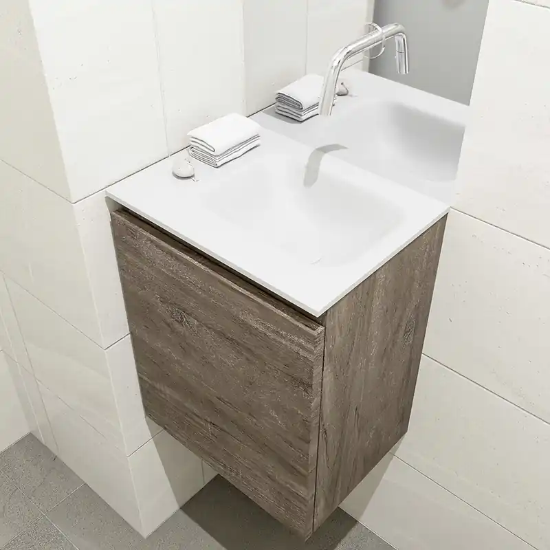 Shop Nu Mondiaz Olan 40cm toiletmeubel dark brown met wastafel talc rechts geen kraangat