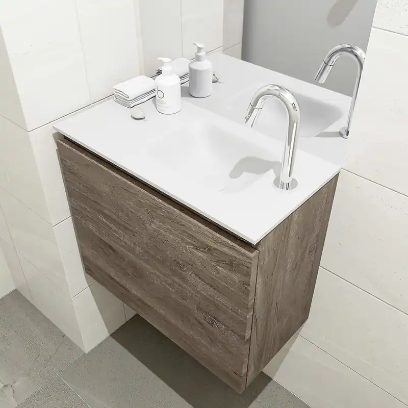 Uitverkoop Mondiaz Olan 60cm toiletmeubel dark brown met wastafel talc rechts 1 kraangat