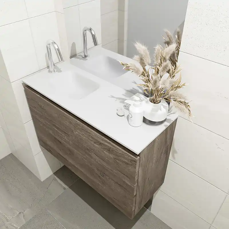 Flitsaanbieding Mondiaz Olan 80cm toiletmeubel dark brown met wastafel talc links 1 kraangat