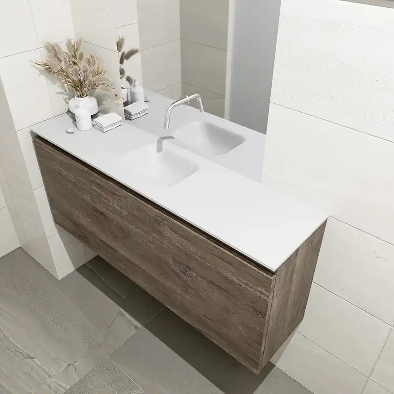 Direct Verzonden Mondiaz Olan 120cm toiletmeubel dark brown met wastafel talc midden geen kraangat