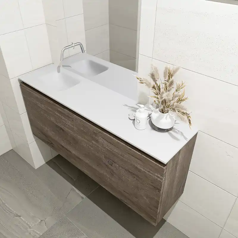 Nieuwe Collectie Mondiaz Olan 120cm toiletmeubel dark brown met wastafel talc links geen kraangat