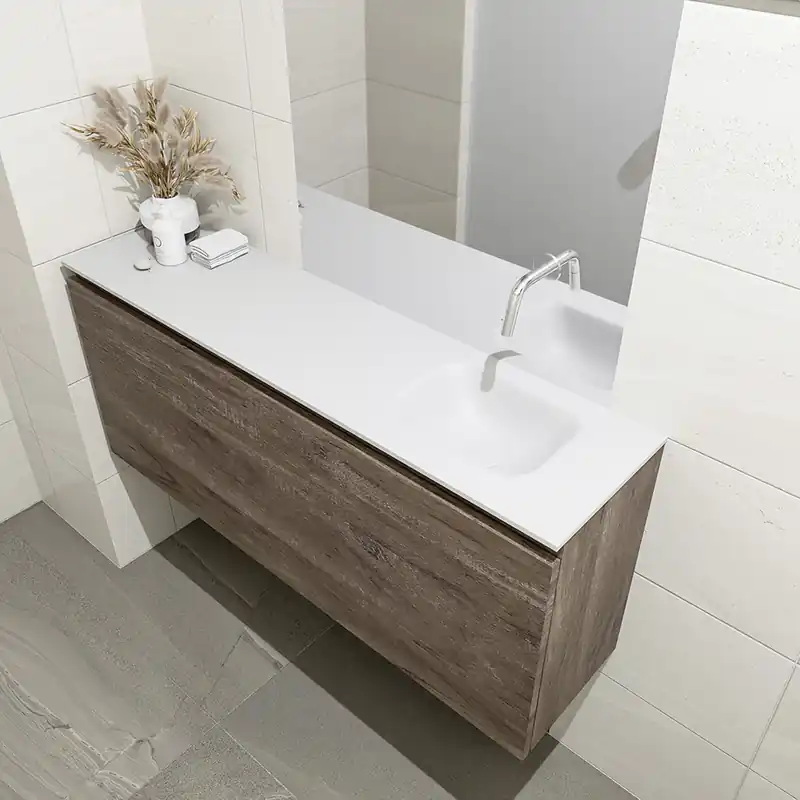 Finale Uitverkoop Mondiaz Olan 120cm toiletmeubel dark brown met wastafel talc rechts geen kraangat