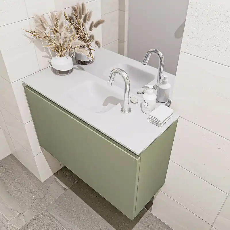 Exclusief Mondiaz Olan 80cm toiletmeubel army met wastafel talc midden 1 kraangat
