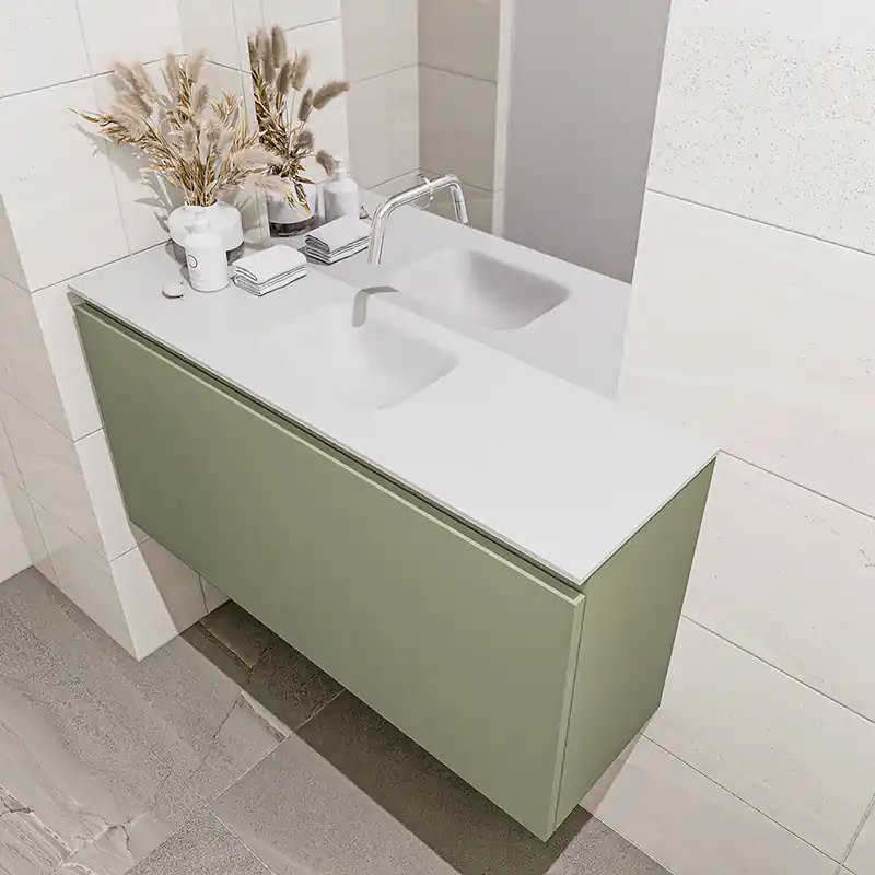 Weekendaanbieding Mondiaz Olan 100cm toiletmeubel army met wastafel talc midden geen kraangat