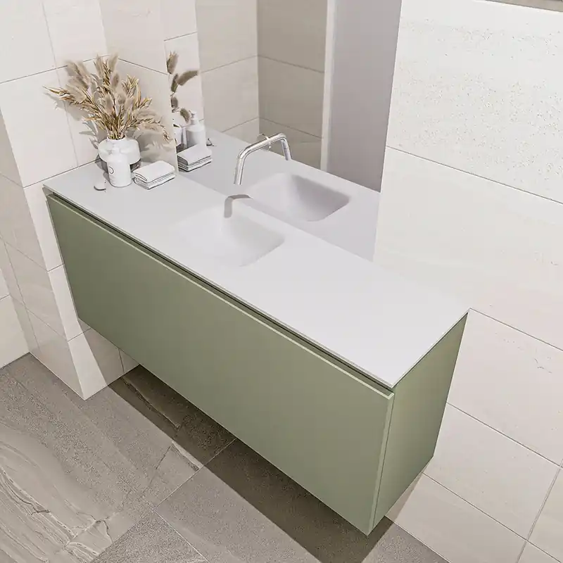 Seizoensaanbieding Mondiaz Olan 120cm toiletmeubel army met wastafel talc midden geen kraangat