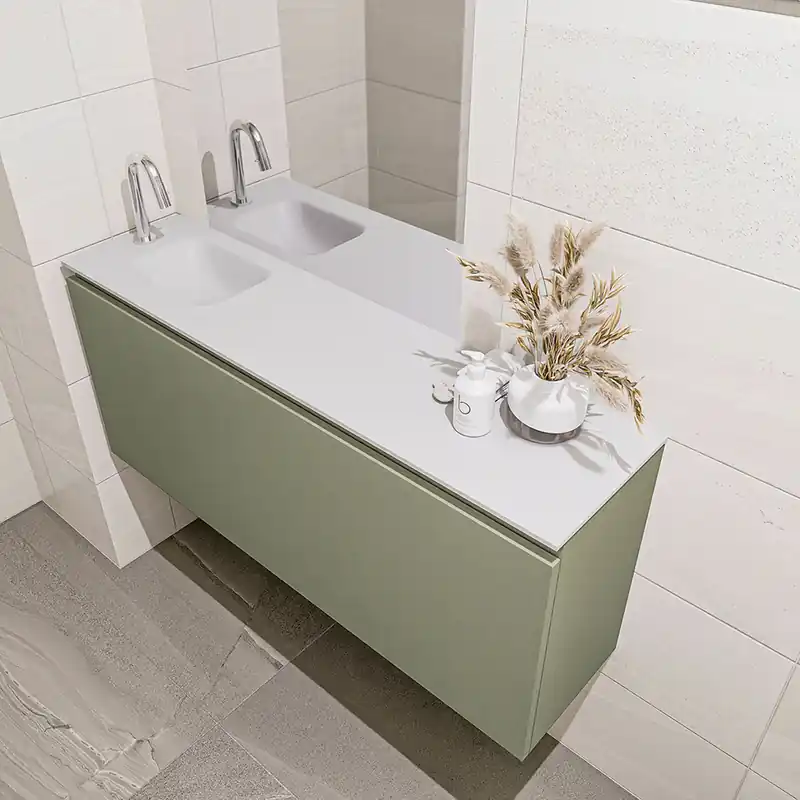 Premium Mondiaz Olan 120cm toiletmeubel army met wastafel talc links 1 kraangat