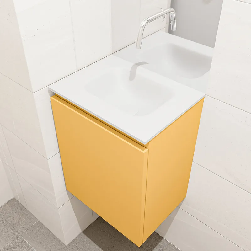 Beperkte Voorraad Mondiaz Olan 40cm toiletmeubel ocher met wastafel talc midden geen kraangat