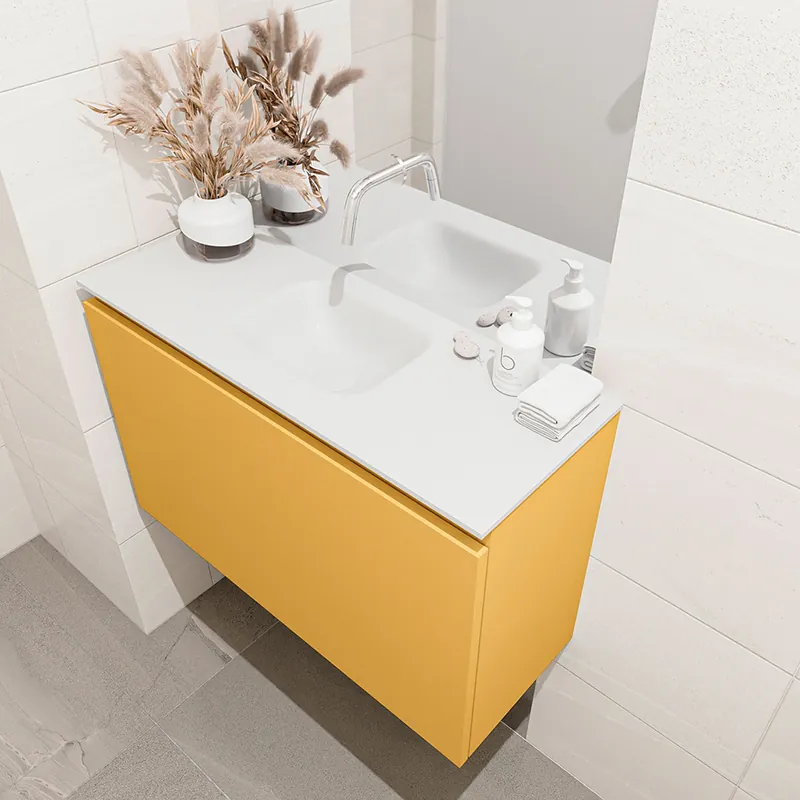 Beste Prijs Mondiaz Olan 80cm toiletmeubel ocher met wastafel talc midden geen kraangat