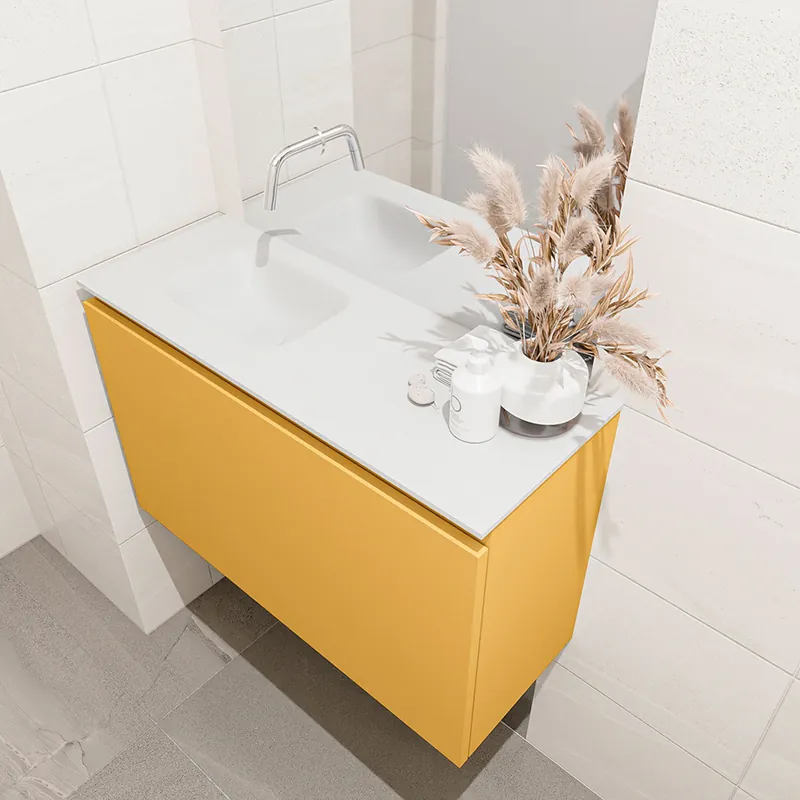 Laatste Kans Mondiaz Olan 80cm toiletmeubel ocher met wastafel talc links geen kraangat