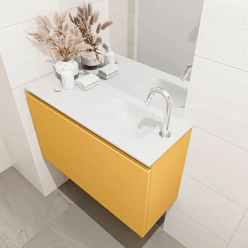 Alleen Vandaag Mondiaz Olan 80cm toiletmeubel ocher met wastafel talc rechts 1 kraangat