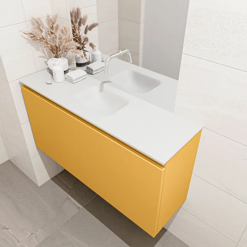Veilige Betaling Mondiaz Olan 100cm toiletmeubel ocher met wastafel talc midden geen kraangat