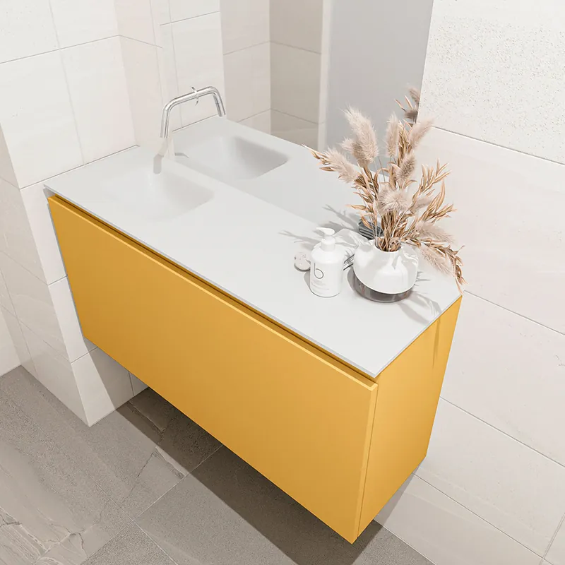 Lage Prijs Mondiaz Olan 100cm toiletmeubel ocher met wastafel talc links geen kraangat